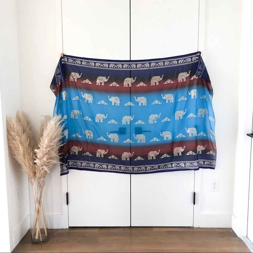 Semi-sheer Purple & Blue Ombre Glitter Elephant Tapestry (7 x 3.5 ft)